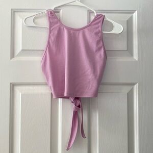 Pink Criss Cross Back Tie Cropped Tank Top